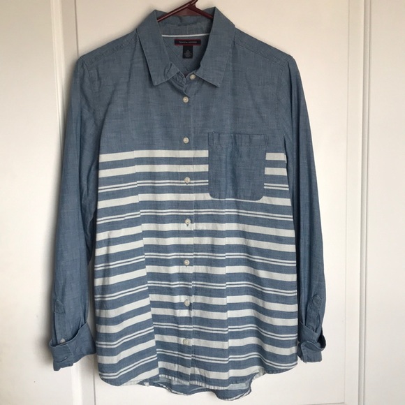 Tommy Hilfiger Woven Denim Patterned Button Down - Picture 1 of 4